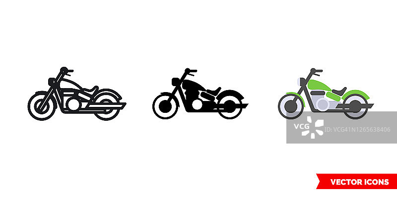 摩托车图标三种颜色，黑色和白色，轮廓。孤立向量符号符号图片素材