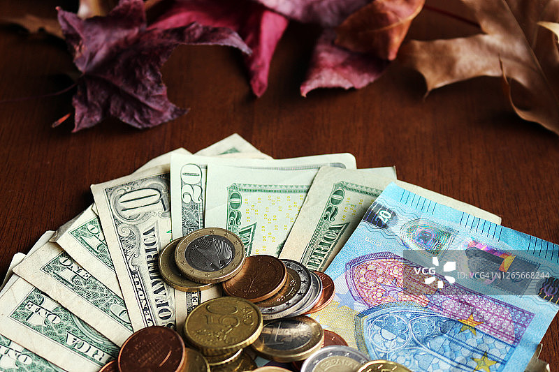 货币——市场上流通的纸币和硬币图片素材