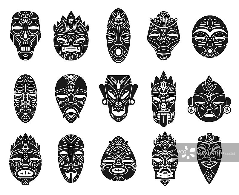 偶像的面具。单色黑色夏威夷提基塔希提仪式图腾，异域传统文化古董神话，民族装饰载体面具图片素材
