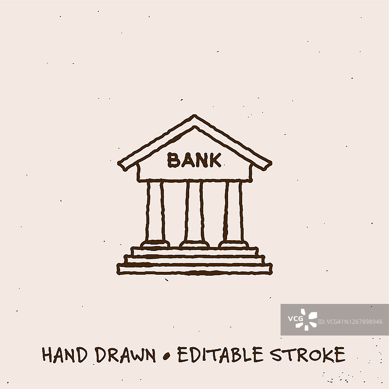 手绘银行图标与可编辑的笔画图片素材