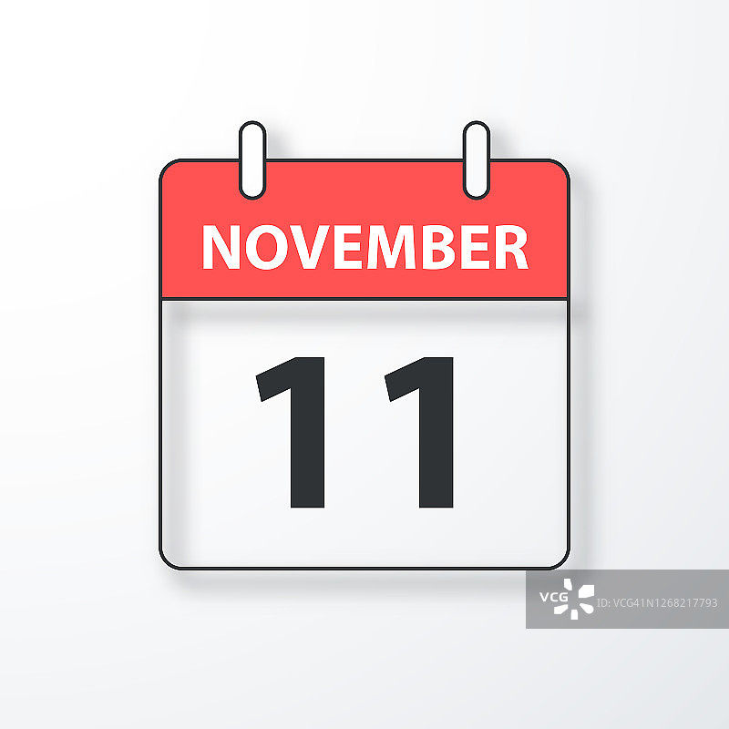 11月11日-每日日历-黑色大纲与阴影在白色背景图片素材