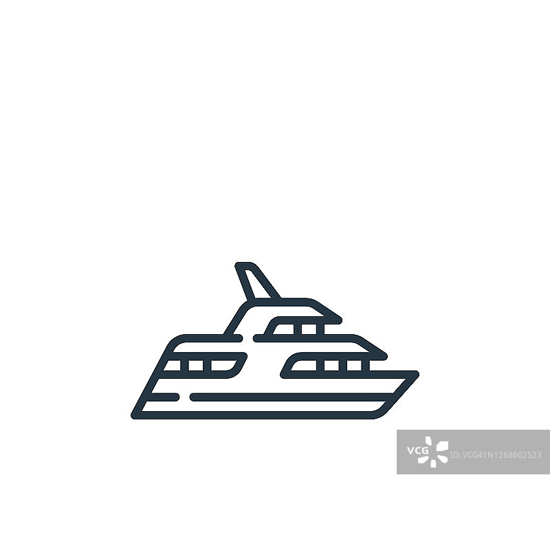 游艇矢量图标孤立的白色背景。轮廓，细线游艇图标，用于网站设计和手机，应用程序开发。细线游艇轮廓图标矢量插图。图片素材
