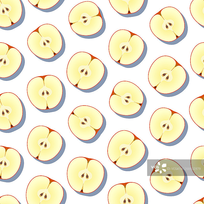 无缝图案与切熟的甜苹果，水果背景图片素材