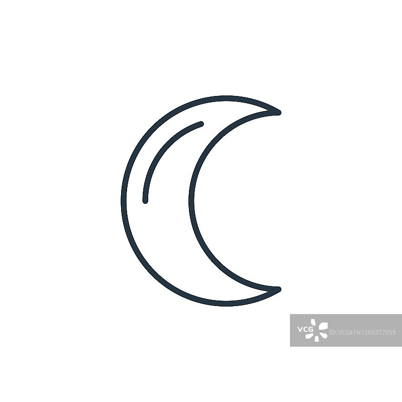 新月矢量图标孤立在白色背景。轮廓，细线新月图标，用于网站设计和手机，应用程序开发。细线新月轮廓图标矢量插图。图片素材