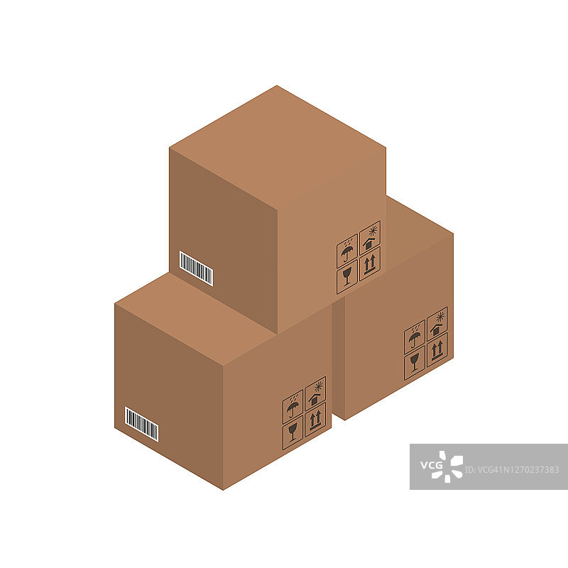 棕色纸板箱，板条箱3d，等距箱。图片素材