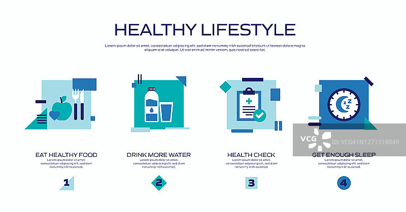 健康生活方式相关的平面图标，矢量符号插图。图片素材