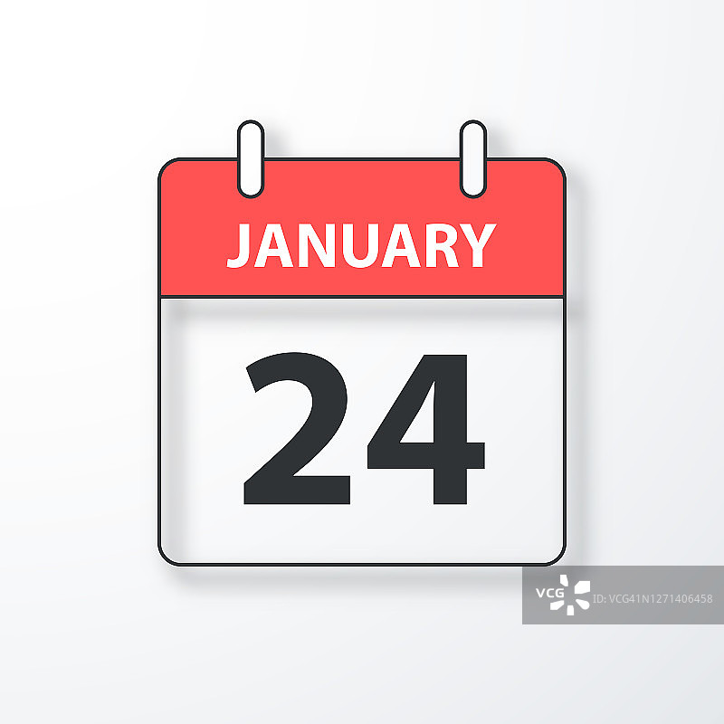 1月24日-每日日历-黑色轮廓与阴影在白色的背景图片素材