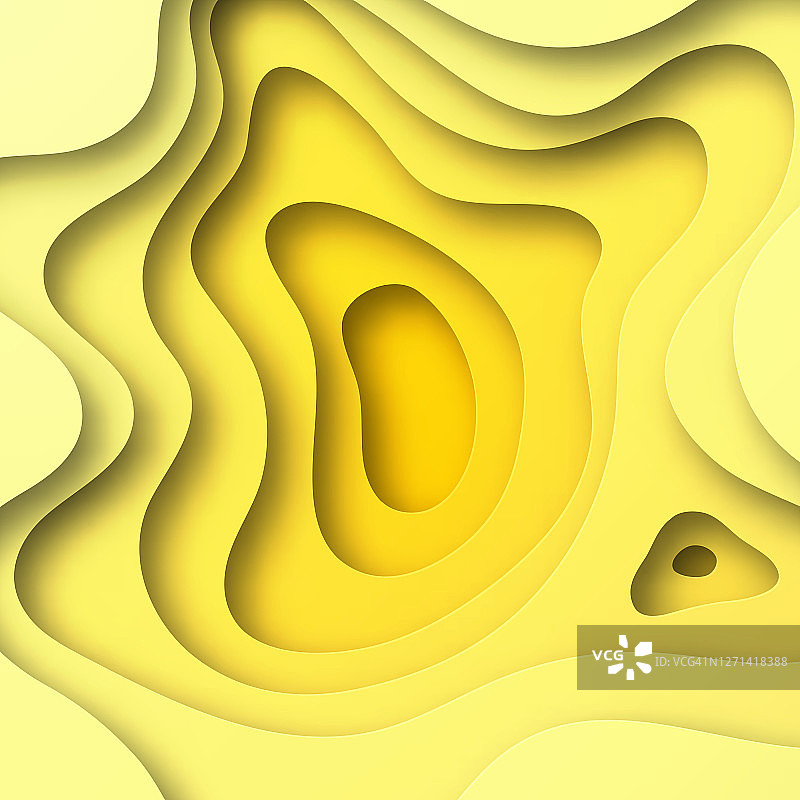 剪纸背景-黄色抽象波浪形状-时尚的3D设计图片素材