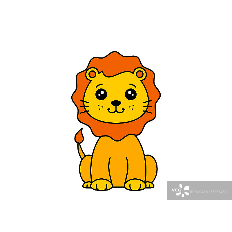可爱的小狮子卡哇伊风格。卡通人物。图片素材