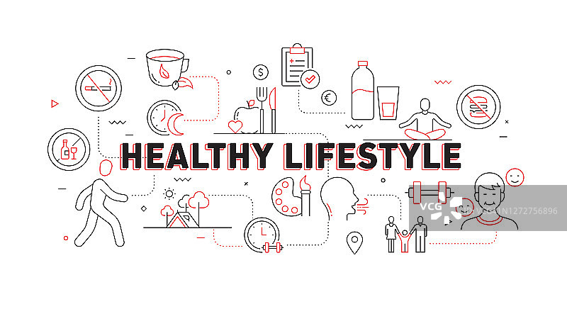 健康生活方式相关的现代线条风格矢量插图图片素材