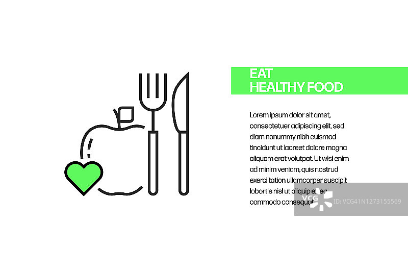 吃健康食物平面线图标，轮廓矢量符号插图。图片素材