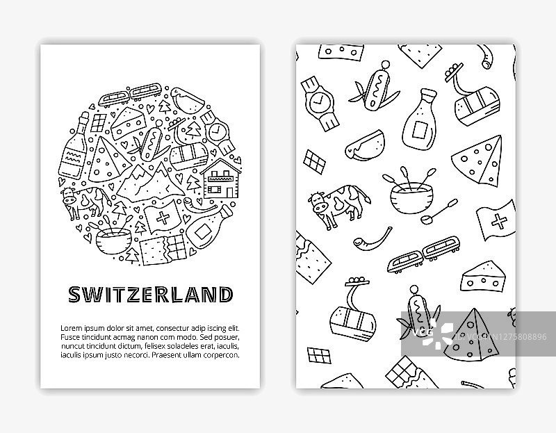 卡片模板与瑞士旅游图标。图片素材