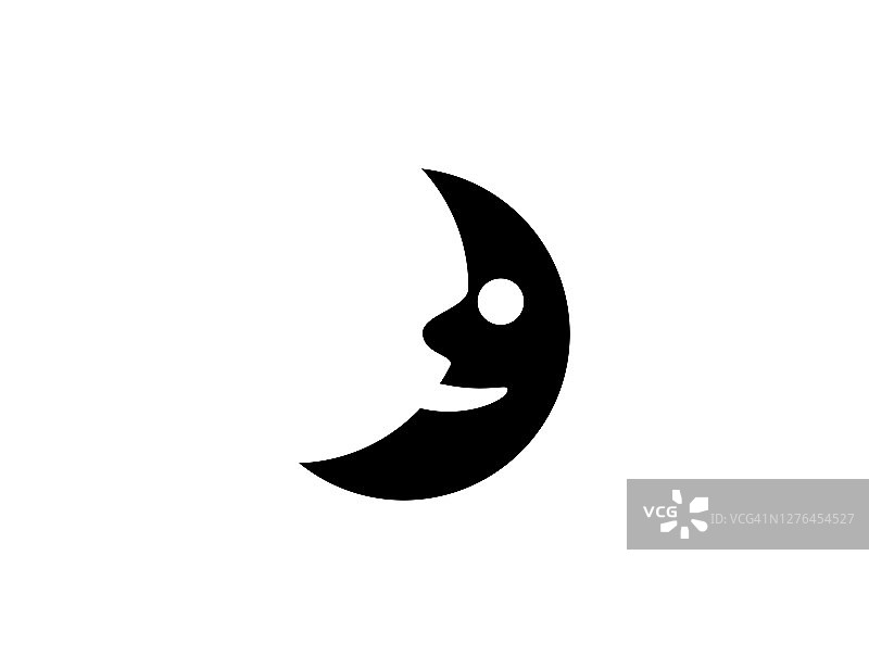 睡觉的月亮脸图标。孤立的月牙面符号-向量图片素材