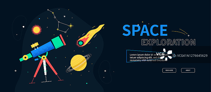 太空探索-彩色平面设计风格的网页横幅图片素材