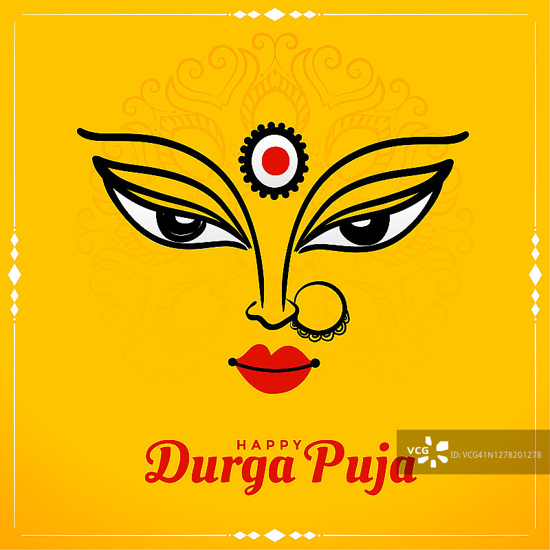 杜尔加pooja节日祝福卡设计背景图片素材
