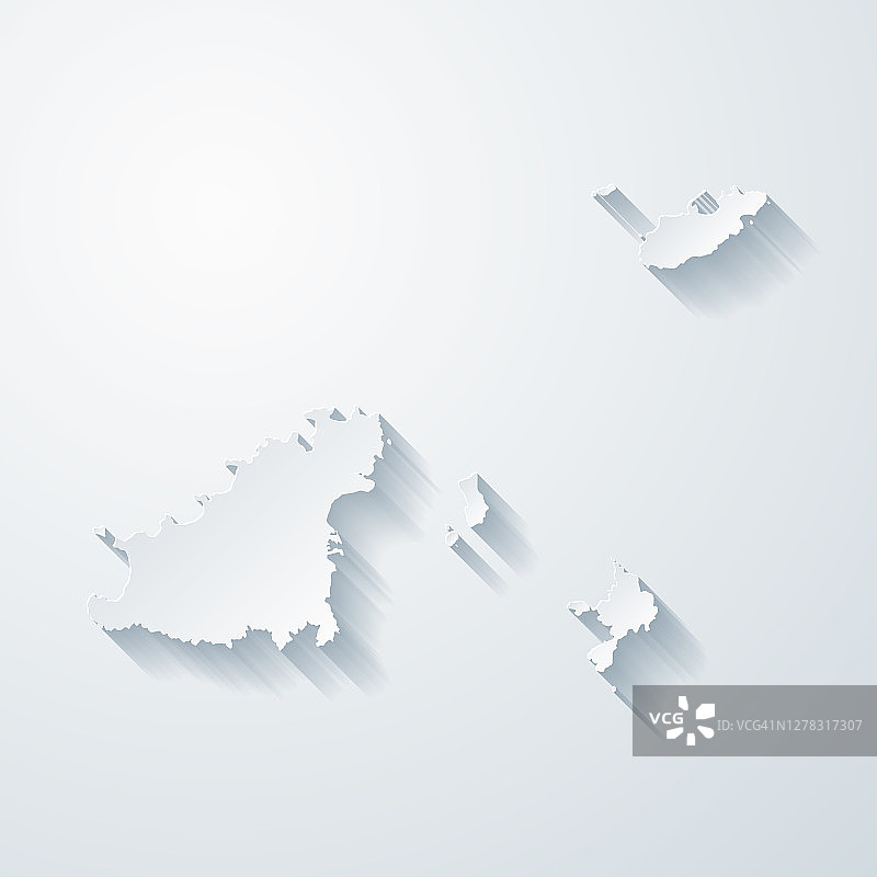 格恩西岛的baililiwick地图，空白背景上有剪纸效果图片素材