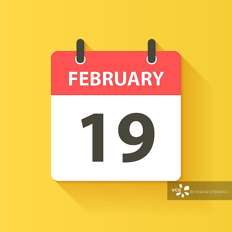 2月19日-每日日历图标在平面设计风格图片素材