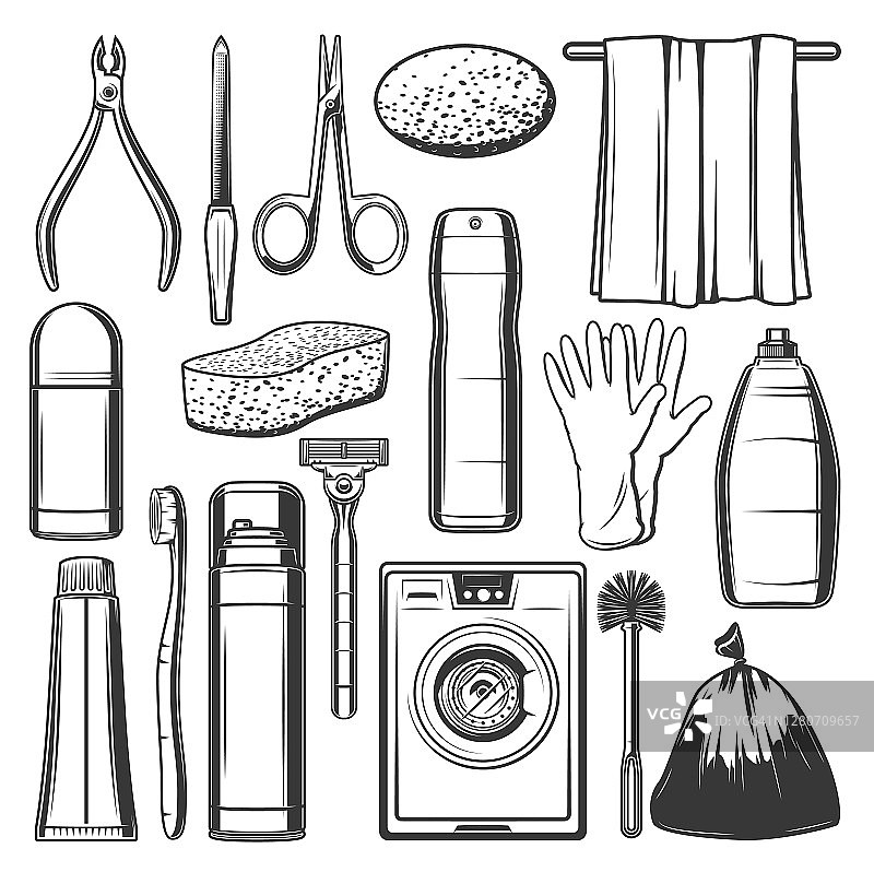 个人卫生图标，家庭清洁用品图片素材