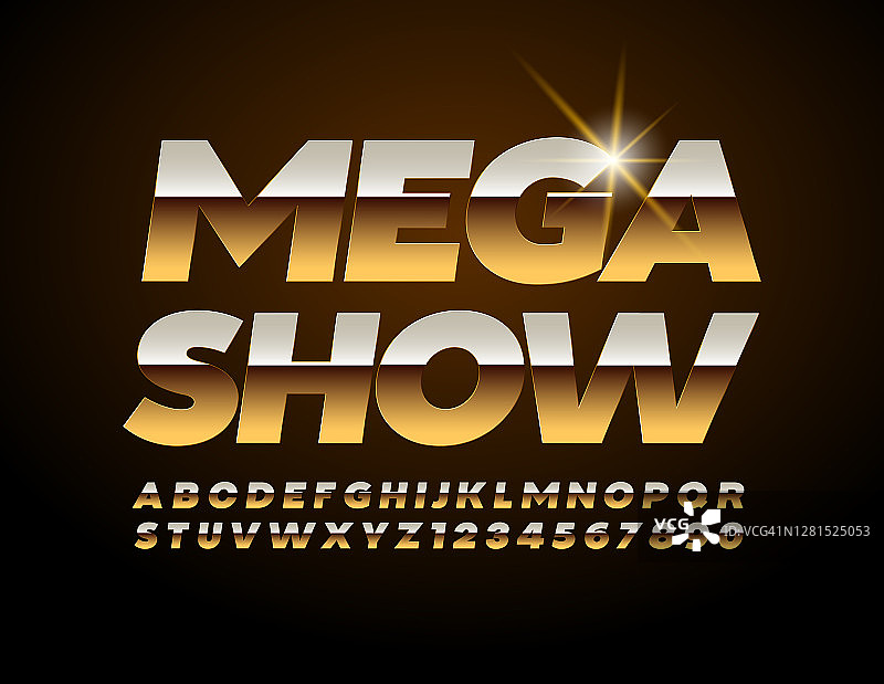 矢量溢价活动海报Mega Show与精英黄金字母和数字集图片素材