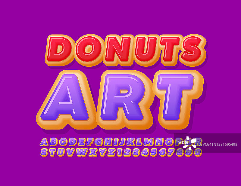 矢量美味的象征甜甜圈艺术。甜紫罗兰蛋糕字母和数字图片素材