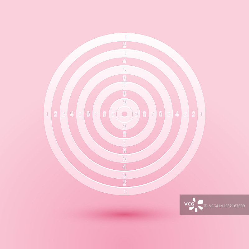 剪纸目标运动射击比赛图标孤立在粉红色的背景。射击靶场或手枪射击的干净目标。纸艺术风格。向量图片素材