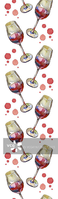 垂直无缝边界的酒杯与红酒和葡萄酒飞溅，孤立的白色。图片素材
