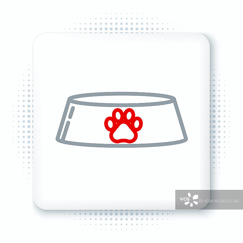 线宠物食品碗猫或狗的图标孤立在白色背景。狗或猫的爪印。色彩斑斓的轮廓的概念。向量图片素材