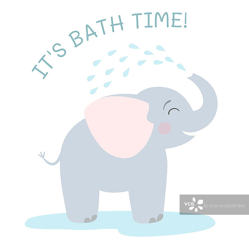 洗澡的时间到了!可爱的小象在玩水。图片素材