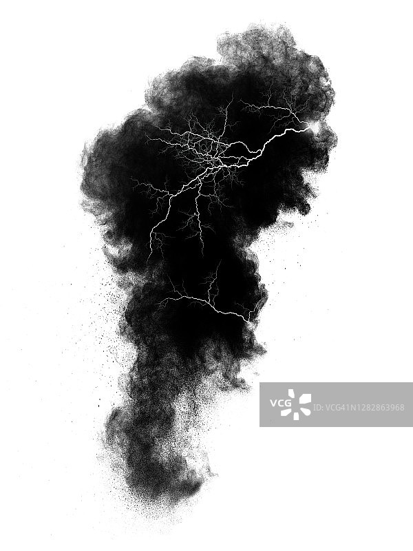 白色背景下伴随着烟雾和闪电的电爆炸图片素材
