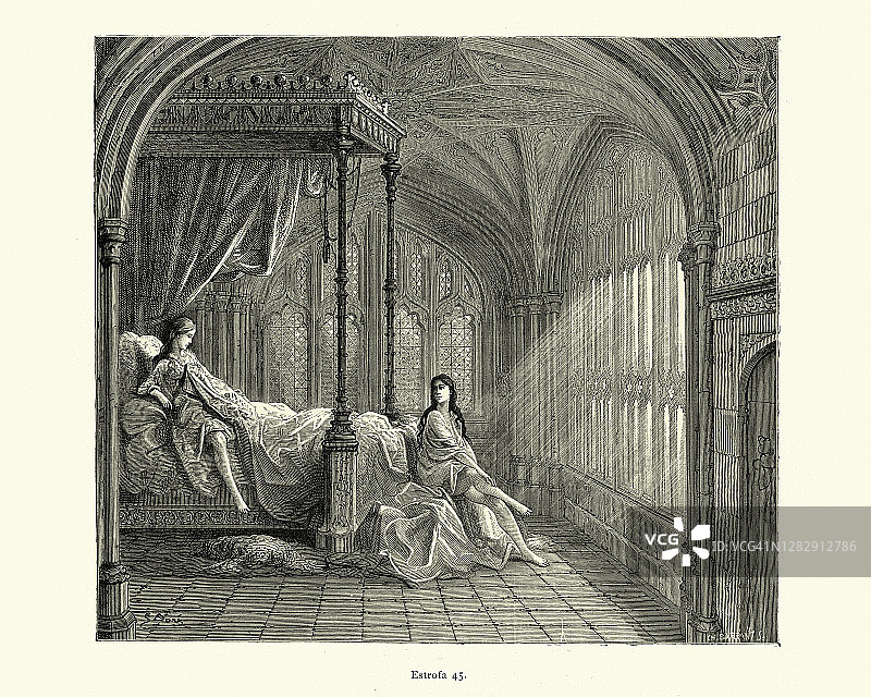 布拉达曼特和床上少女，中世纪的骑士小说图片素材