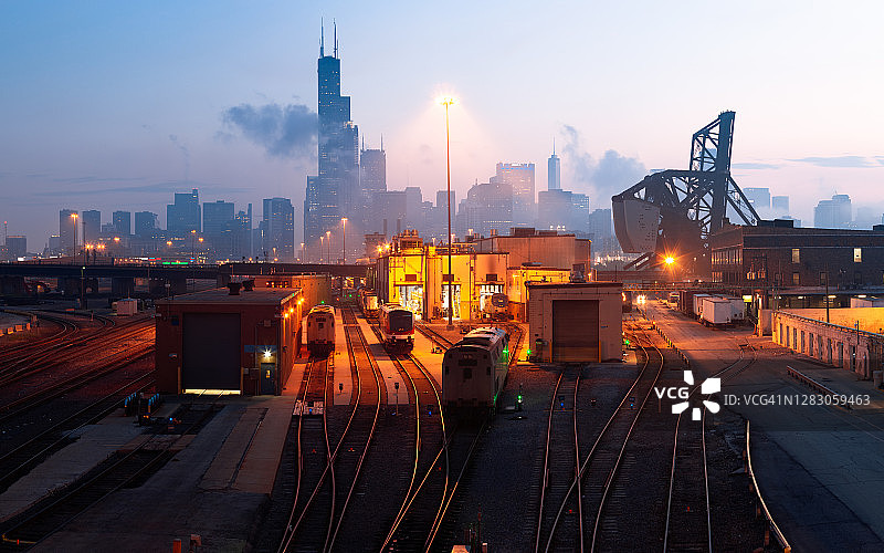 全景，火车修理中心，美铁芝加哥车场，芝加哥，伊利诺伊州，美国图片素材