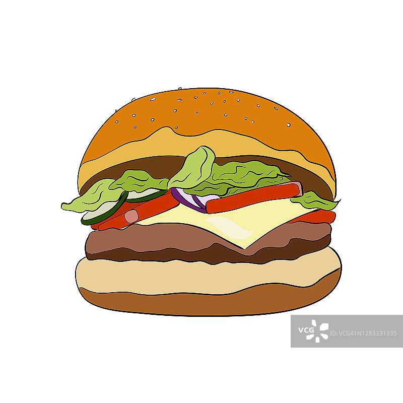 汉堡，孤立矢量图，平面设计。芝士汉堡快餐图片素材