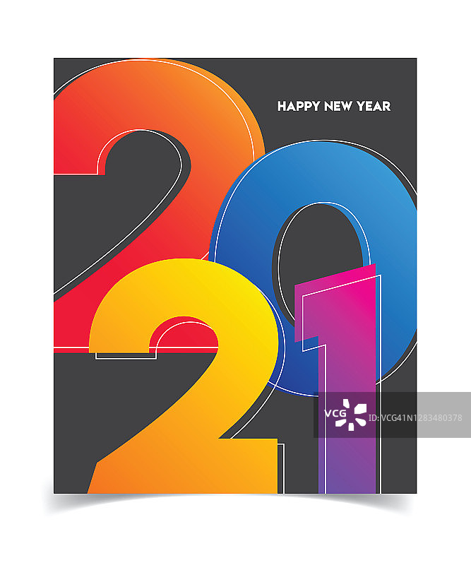 新年快乐。2021刻字。节日贺卡模板。股票插图图片素材