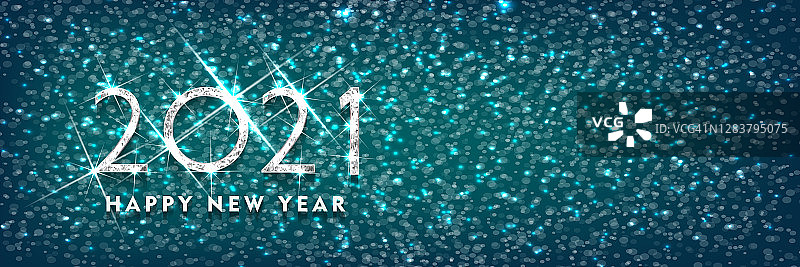 2021新年快乐。银色贺卡设计。银色闪亮的模式。新年横幅与2021数字在明亮的背景快乐。矢量图图片素材