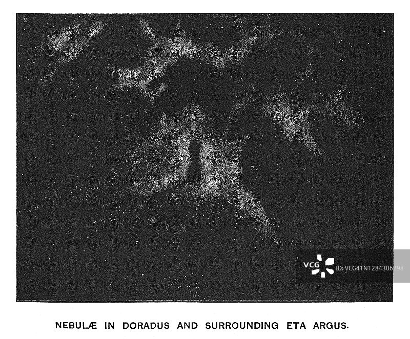古老的雕刻插图天文学-狼蛛星云在剑鱼座和周围的阿尔戈斯塔图片素材