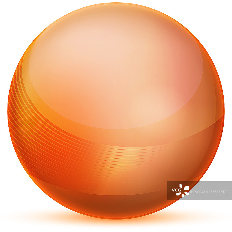 玻璃橙球或珍贵珍珠。光滑的现实球，三维抽象矢量插图突出的白色背景。有影子的大金属泡泡。图片素材