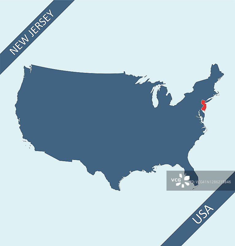 新泽西州在美国地图上的位置图片素材