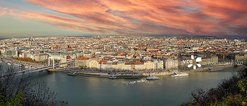 全景布达佩斯城市景观和多瑙河，匈牙利首都。图片素材