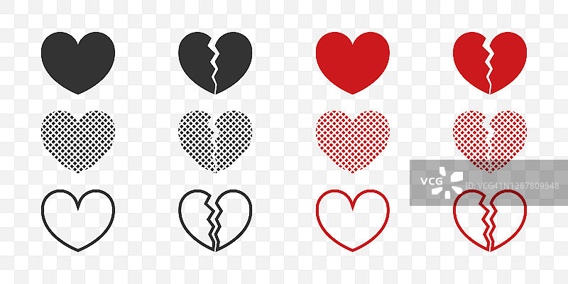 心脏矢量采集。爱情符号图标集。收集透明背景上的心形插图。矢量图图片素材