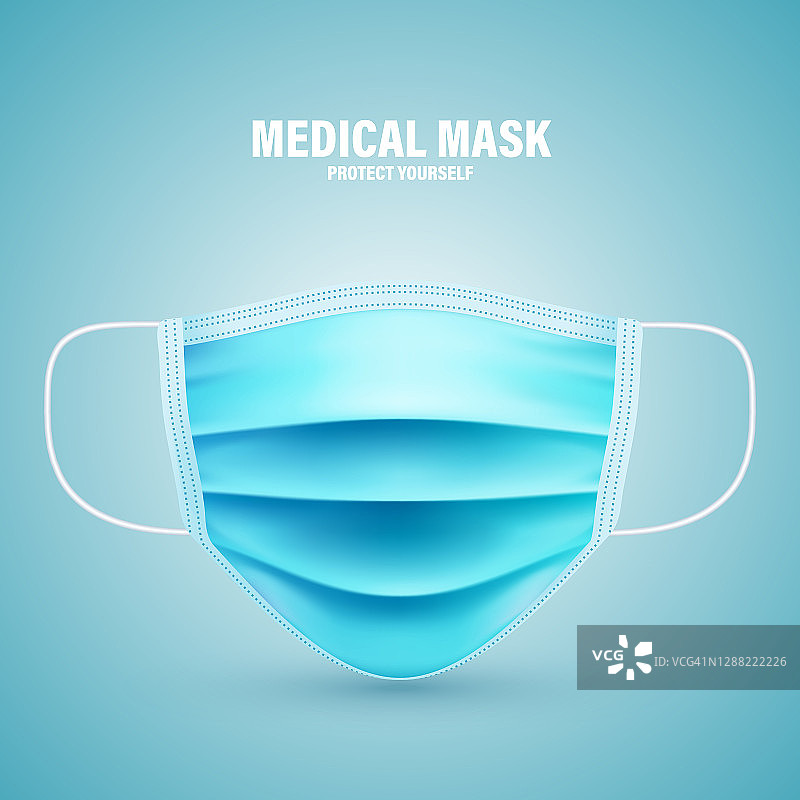 逼真的医用呼吸面罩。面罩，防护口罩，防止病毒和污染的空气。卫生保健。矢量图图片素材