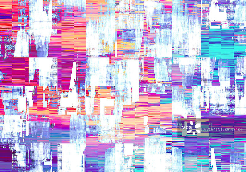 抽象数字Glitch蓝紫条纹城市在白色的背景图片素材