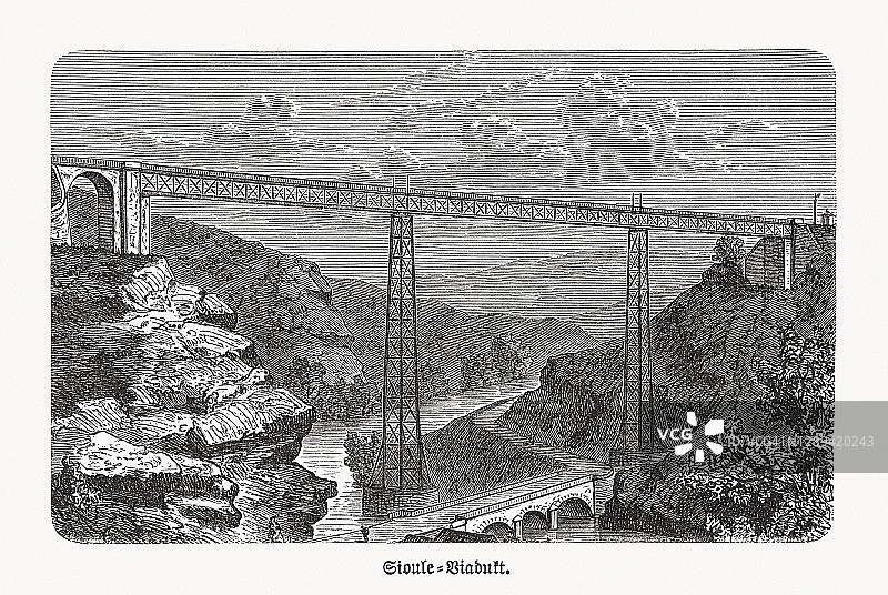 Viaduc de Rouzat，法国，木刻，1893年出版图片素材
