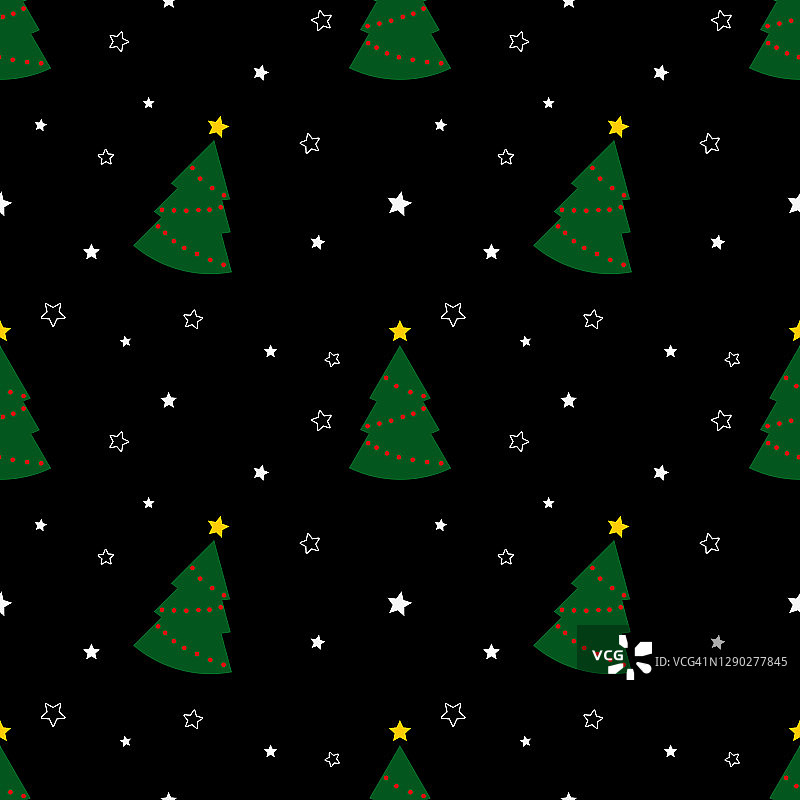 无缝模式与绿色的圣诞树和星星在黑色的背景。抽象的,包装装饰。圣诞快乐，新年快乐图片素材