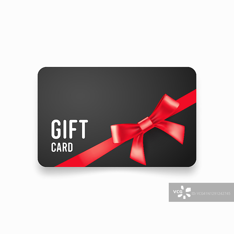 礼品卡与红色蝴蝶结和丝带矢量插图图片素材