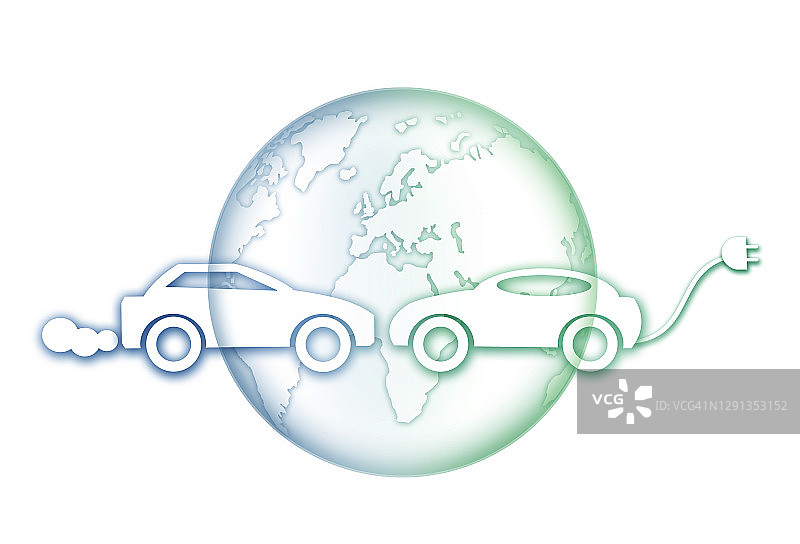 地球与电动汽车和燃料汽车，插图图片素材