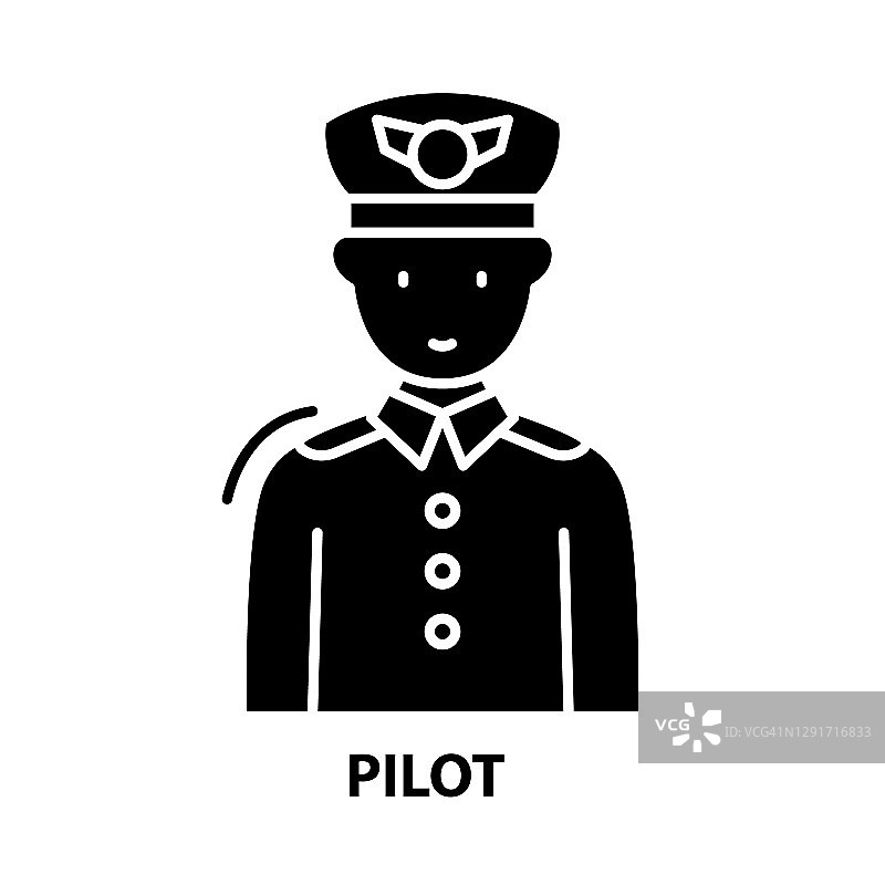 飞行员符号图标，黑色矢量符号与可编辑的笔触，概念插图图片素材