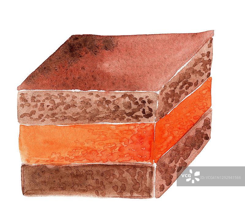 水彩棕色和橙色蛋糕上的白色背景图片素材