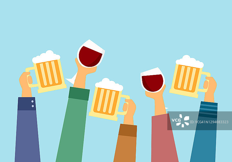 人们喜欢在聚会上喝酒、啤酒和葡萄酒来庆祝。图片素材