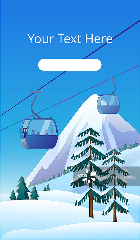 冬季高山景观背景上的索道图像。图片素材