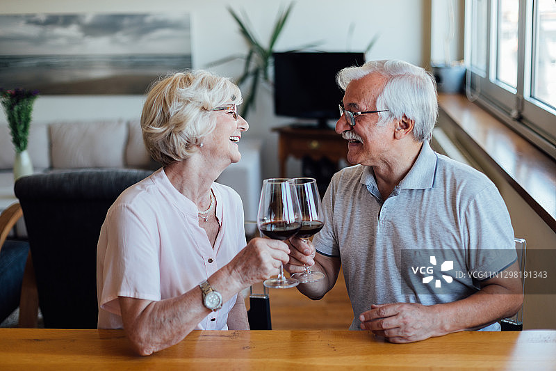 老白种夫妇在喝红酒图片素材